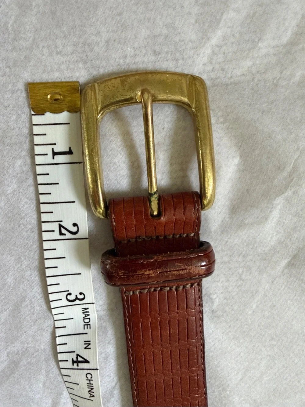 Brighton Brown Embossed Leather Belt Brass Buckle made in USA Size 34